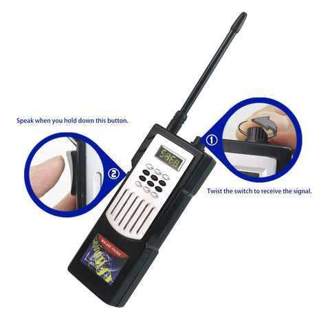 Assembled walkie talkie with zoomed buttons from Walkie Talkie Soldering Practice Kit With Interactive Circuit Board And 104 Parts For Beginners Starter Friendly Hands On Electronics Projects Learn Soldering Skills Fast And Have Fun At Home.