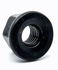 Six Piece Steel Flanged Nut Set Three Eighths Sixteen Threads Black Oxide Finish Heat Treated For Heavy Duty Automotive And Machinery Projects Great For Auto Repair Installation And Heavy Equipment Builds. Black flanged nut, 3/8-16 threads, heat-treated steel.