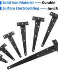 Heavy Duty T Shaped Hinges Pack Of 3 12 Inch Black Metal Foldable Gate Hardware For Garden Shed And Barn Doors Rust Proof Weather Resistant with multiple sizes.