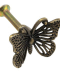 Close-up of a Butterfly Drawer Handles Set Zinc Alloy Bronze Colored 12 Pcs Decorative Knobs For Vintage Dressers Wardrobes Jewelry Boxes Bedside Tables And Other Furniture Hardware, showing detailed butterfly design and screw attachment.