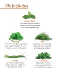 Kit includes images of sweet basil, parsley, dill, chives, cilantro for Indoor Herb Garden Starter Kit With Five Seed Packets.