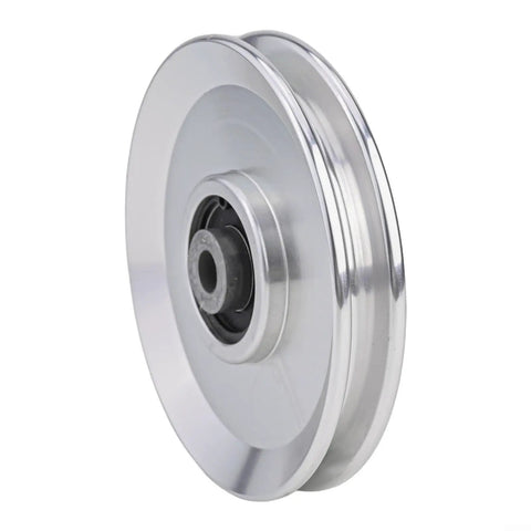 110mm CNC Machined Aluminum Cable Pulley Wheel With 6202RS Bearings For Home Gym Quiet Smooth Operation Built To Last AL6061 Aircraft Grade Aluminum Fitness Roller Silver 1 Pack, side view