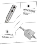 Close-up of DIYEAH 10-piece woodworking drill bit set with flat boring tips in steel for smooth panel drilling