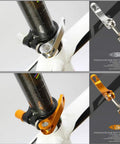 Golden Quick Release Seat Post Clamp For Bikes, Alloy Seat Post Quick Release Pin, CNC Machined Nut, contrasting Silver clamp