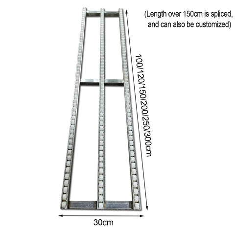 Heavy Duty Adjustable Stainless Steel Unloading Pulley System With Skate Wheel Roller Rack, dimensions 100-300cm by 30cm, for warehouse use.