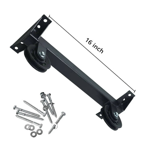 Ceiling Mount Gym Pulley System Stand With Preinstalled Pulleys For DIY Home Gym Or Garage LAT Pulldown And Squat Rack Attachment 16 Inch Hole Spacing, showing dual pulleys and mounting hardware