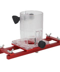 Aluminum Alloy 2 In 1 Palm Router Base For Easy DIY Woodworking Cabinets And Closets Slotting Bracket visible in red and clear materials