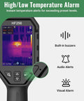 Thermal Imaging Camera With 256x192 IR Resolution And 320x240 Super Resolution showing high/low temperature alert on LCD