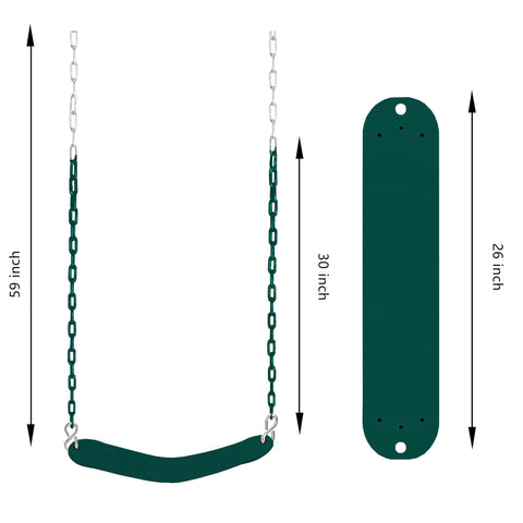 Toddler And Kids Swing Seat Set For Indoor Outdoor Fun, Heavy Duty High Back EVA Seats With Iron Chains, Green Pack Of 2, dimensions view