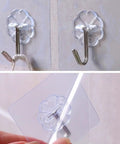Heavy Duty Self Adhesive Hooks 50 Pack Waterproof Shower Wall Mounts No Drill Damage Free Reusable Utility Holders showing clear adhesive hooks.