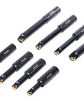 Beefy Round Shank Indexable Boring Bar 3/4 Inch With Dual TCMT Inserts laid out on white background