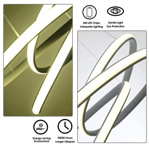 Close-up of Modern LED Ring Pendant Light Fixture For Dining Rooms And Kitchen Islands showing adjustable acrylic grey design