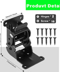 4 Pack Heavy Duty Folding Brackets with 0 90 180 Degree Self Lock Hinges and Screws for Folding Table Legs, black steel.