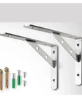Heavy Duty Stainless Steel Corner Shelf Brackets Wall Mounted L Shape Triangle Supports with hardware for installation.