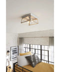 Super Versatile Two Light Flush Mount Ceiling Light Fixture Ideal For Kitchen Lights Hallway Bedroom Living Room Stairwells Entryways Creates Warm Inviting Atmosphere With Unique Design Galvanized Finish Twelve Inch By Six Inch installed in a modern bedroom.