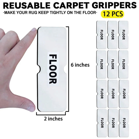 Non Slip Rug Gripper Pads For Area Rugs And Carpets, Reusable Tape That Keeps Corners Flat, No Damage To Hardwood Floors, Dual Sided Carpet Gripper Pads, 12 Pieces