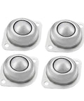 Pro-Grade 1-1/4 Inch Carbon Steel Ball Transfer Bearings, Flanged Omnidirectional Caster Wheels for Conveyor Tables and Router Work, Smooth Rolling 360 Degrees, 4-Piece Kit displayed in a set of four.