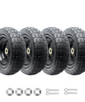 Set of four 10 Inch Solid Replacement Tire And Wheel For Cart Dolly And Hand Truck With Five Eighth Inch Axle Bore And Double Sealed Bearings