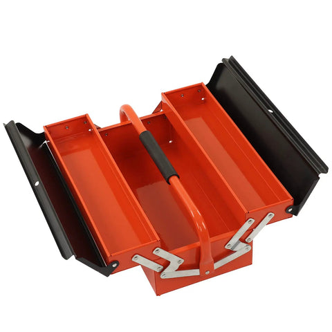 Portable Cantilever Toolbox With Retractable 3 Tray Metal Rolling Organizer For Heavy Duty Workshop Garage Storage, open view