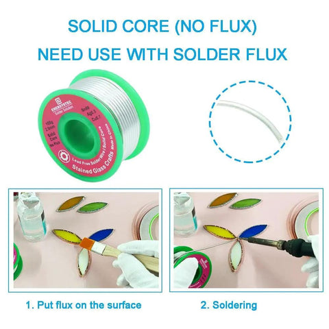 Lead Free Solder Wire For Stained Glass Craft And Art Soldering, 2.0mm Solid Core No Flux Core, 100g Pack, Sn99 Ag0.3 Cu0.7