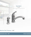 Diagram of Single-Handle Low Arc Kitchen Faucet Chrome Finish With Aerated Spray dimensions and installation details, 2-hole.