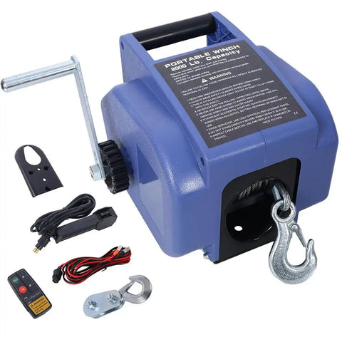 Heavy Duty 12V Electric Boat Winch With Wireless Remote, 6000 Lbs Rolling Capacity For Trailer Truck Marine Use Auto Brake System, High Power Pulling Winch Rig To Launch Your Ride Smoothly with hand crank and remote.