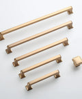 10 Pack 5 Inch Cabinet Handles In Champagne Bronze For Kitchen And Dresser Drawers, shown in various sizes including square knob.