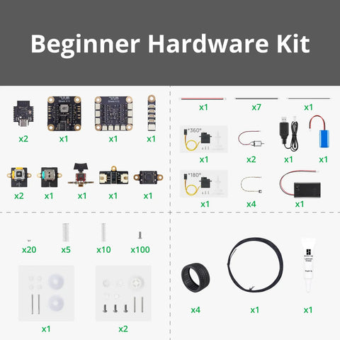 CyberBrick Beginner Hardware Kit Expansion components for Bambu Lab 3D printer projects with connectors and modules displayed.