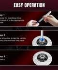 Steps for using Pro Grade Bearing Race And Seal Driver Kit 33Pc With SAE And Metric Adapters, showing easy operation process.