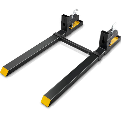 Clamp On Pallet Forks for Loaders and Skid Steers, 4000 Lb Capacity, 60 Inch Built Tough Forks with Adjustable Stabilizer Bar