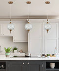 Antique Glass Pendant Light Modern Vintage Style Brass Hardware Hardwired Ceiling Fixture in kitchen with 59 inch cord