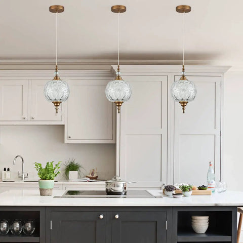 Antique Glass Pendant Light Modern Vintage Style Brass Hardware Hardwired Ceiling Fixture in kitchen with 59 inch cord