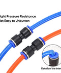 Get 60 Pcs 1/4 Inch Push To Connect Air Hose Fittings Kit For Pneumatic Systems With Quick Assembly No Tools Needed And Compatible With 4 6 8 10 12mm Tubing Perfect For Compressors And Industrial Setup, 1/4 inch black plastic fittings on blue and orange tubing