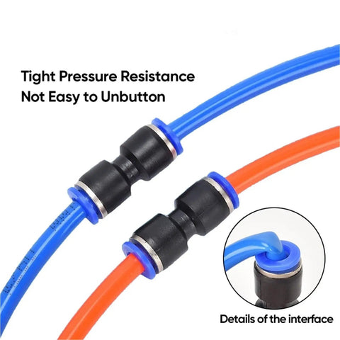 Get 60 Pcs 1/4 Inch Push To Connect Air Hose Fittings Kit For Pneumatic Systems With Quick Assembly No Tools Needed And Compatible With 4 6 8 10 12mm Tubing Perfect For Compressors And Industrial Setup, 1/4 inch black plastic fittings on blue and orange tubing