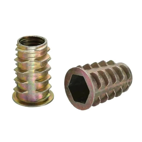 Kickass Zinc Alloy Insert Nuts With Flanged Hex Drive Head For No Sweat Furniture Assembly M4 M6 M8 M10 Screw In Socket Hardware close-up view