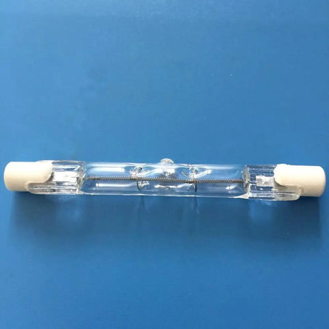 J Type T3 118mm 500W Halogen Bulb R7S Base 120V Double Ended Quartz Tube Flood Light on blue background