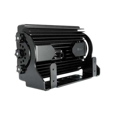 Matte Black Wide Beam Led Industrial Flood Light featuring fully adjustable 360 degree mount, durable black aluminum housing.
