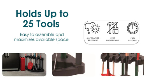 Compact Corner Tool Rack For Maximum Garden Tool Storage And Organization Holds Up To 25 Long Handled Tools Like Rakes Shovels