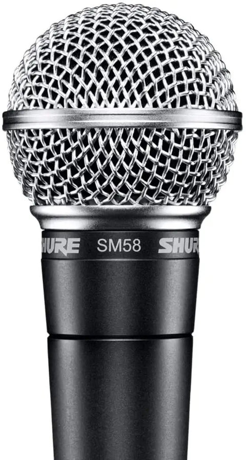 SM58 LC Dynamic Vocal Microphone For Live Gigs And Studio Sessions, Handheld Cardioid XLR Mic, Black, close-up front view