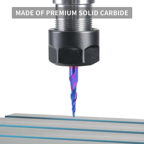 EANOSIC tapered ball nose end mill, 1/4 in shank, 1/16 in tip diameter (1/32 in radius), blue-coated solid carbide