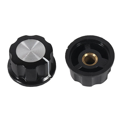 Top view of two A03 knobs from Three Piece Set Of 10k Ohm 10 Turn Rotary Potentiometers with Wire Wound Precision for DIY Makers