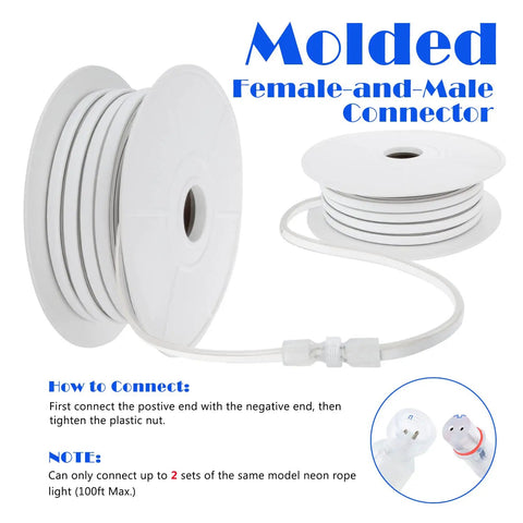 LED Neon Rope Light 50ft Flexible Strip White 6000K 120V IP67 Waterproof Connectable With Dimmer Easy Install tutorial