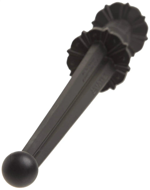 Close-up of Rubber Rondel Training Knife For Safe Practice, 17 Inch Overall Length, displaying 1 Inch Thick Santoprene Handle, black trainer
