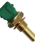 Top Shelf Heavy Duty Coolant Temperature Sensor Direct Replacement OE Spec Engine Cooling System Monitor Rock Solid Plug And Play Ecu Communication 158-0134 close-up view showing brass probe and green connector.