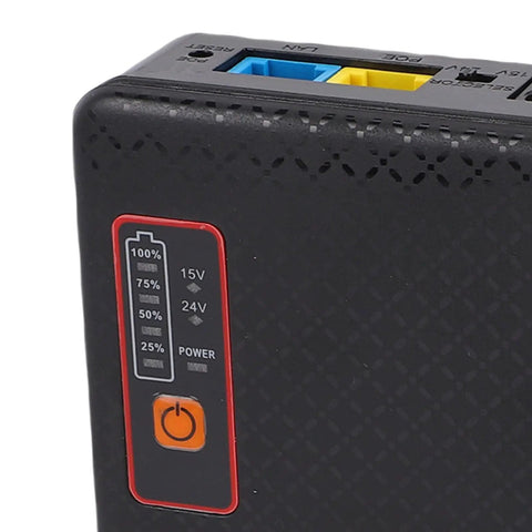 Close-up view of the control panel on the Keep Your Internet Lit With This Reliable 12000mAh Mini UPS Battery Backup.