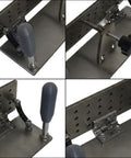 Sumsoctober Belt Grinder Jig Is The Ultimate Portable Manual Sharpener Featuring A V Shape Precision V Clamp Design For Sanding Belts On Knives Chisels And Metal Tools With Durable 304 Stainless Steel Construction As A Compact Handheld Fixed Angle Sander showing the V clamp mechanism and adjustable handle.