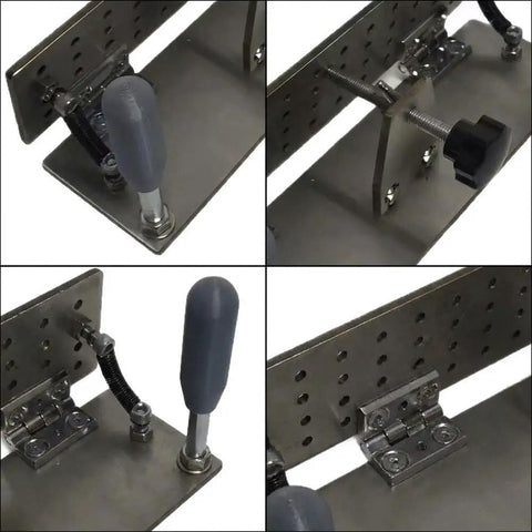 Sumsoctober Belt Grinder Jig Is The Ultimate Portable Manual Sharpener Featuring A V Shape Precision V Clamp Design For Sanding Belts On Knives Chisels And Metal Tools With Durable 304 Stainless Steel Construction As A Compact Handheld Fixed Angle Sander showing the V clamp mechanism and adjustable handle.