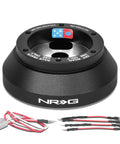 Lockable Aluminum Steering Short Hub And Quick Release Adapter Unit With 6x70mm Bolt Pattern For C6 Corvette Silverado And CTS in black.