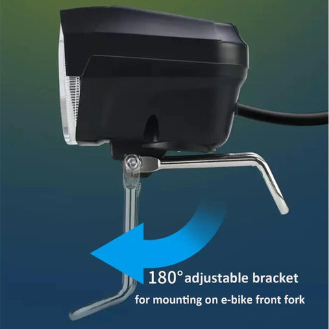 Front LED Headlight for Electric Bikes With Built In Horn 3 Pin Waterproof Connector Compatible With 36V 48V 52V 60V Night Riding Bright Bicycle Horn Light