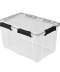 54 Quart Tough As Nails Crystal Clear Storage Tote With IP68 Rated Gasket Sealed Lid and heavy duty latches, ideal for job site gear.